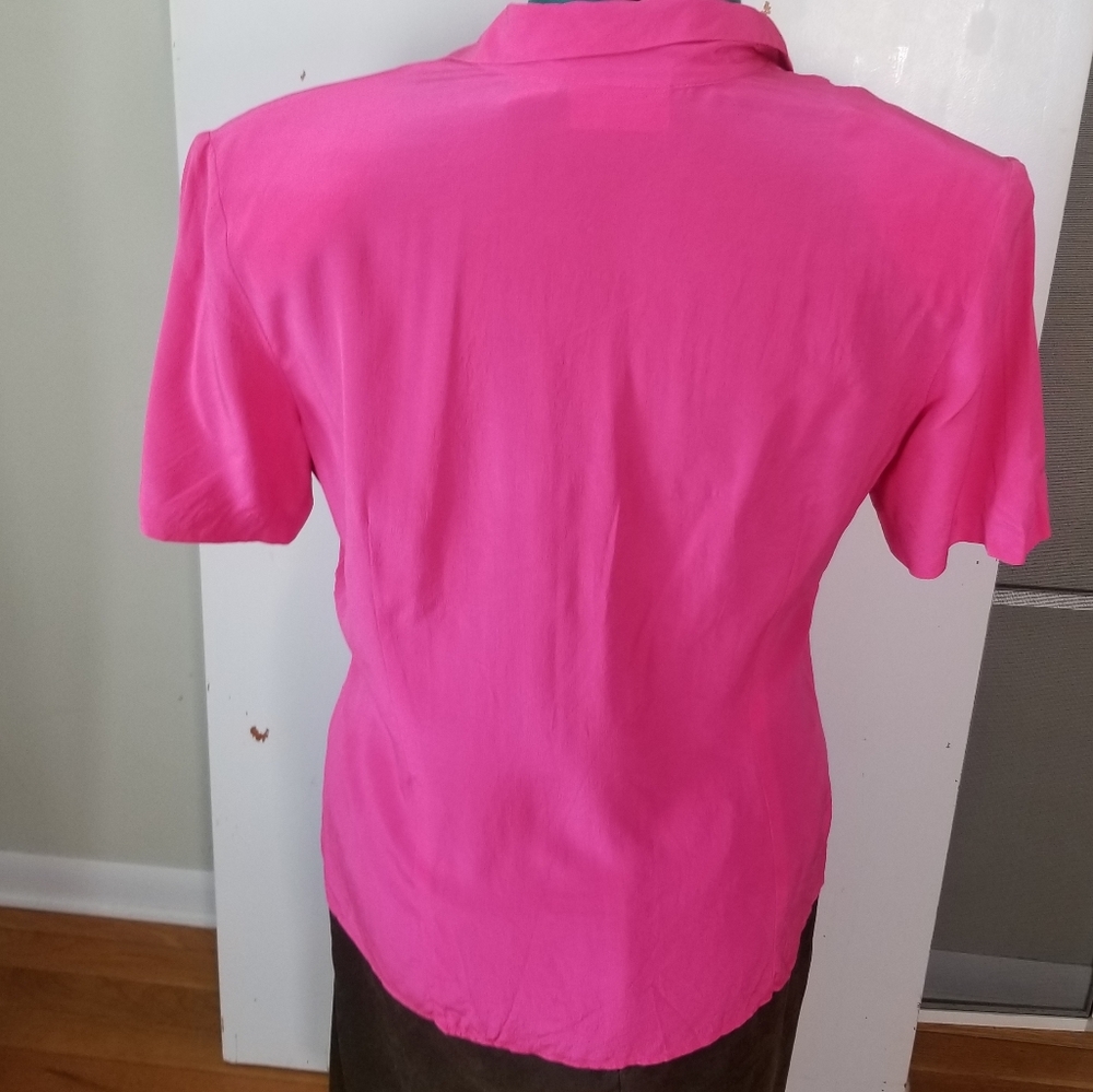 Vintage Hot Pink Silk Blouse by Liz Claiborne Barbiecore 12 - Picture 6 of 8